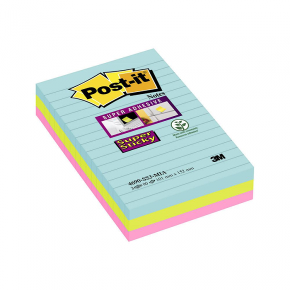 Bloco Adesivo Post It Super Sticky Pautado 3 Cores 135fls 3m 5692